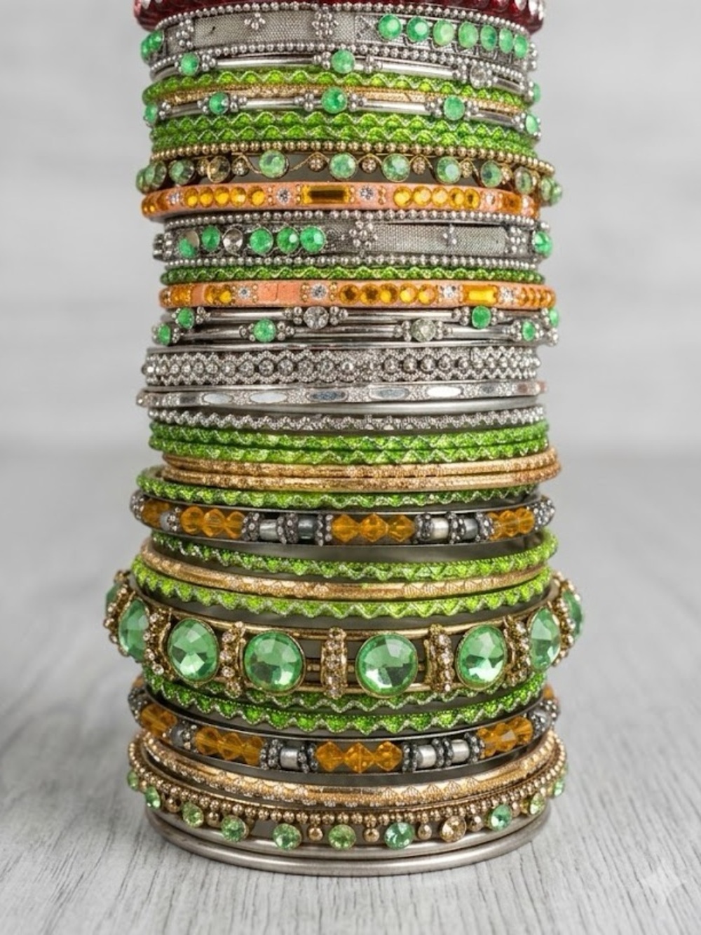 Premium Green and Gold Women's Bangle Bracelet Set
